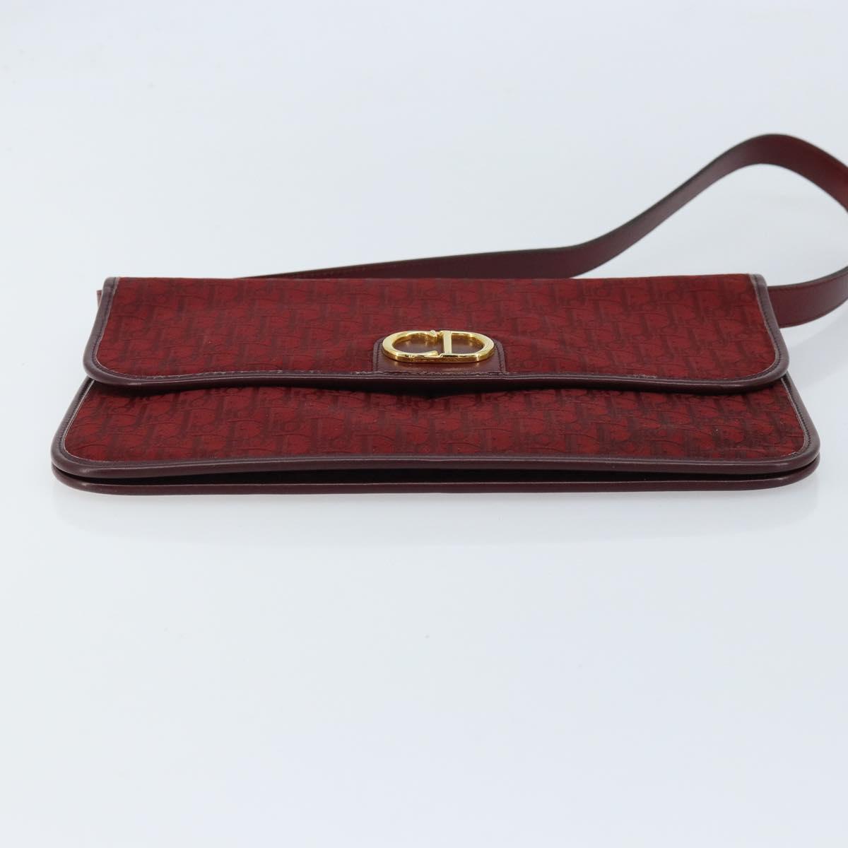 Christian Dior Trotter Canvas Shoulder Bag Bordeaux Gold Auth ep13551