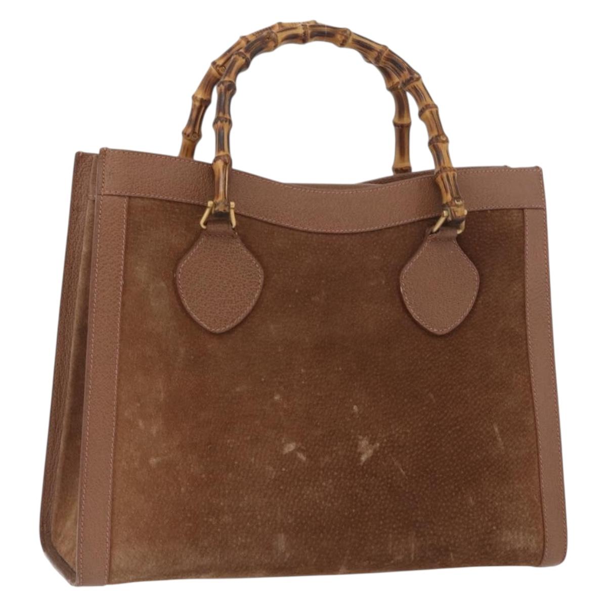 GUCCI Bamboo Hand Bag Suede Brown Gold 002 1095 0260 Auth ep13552