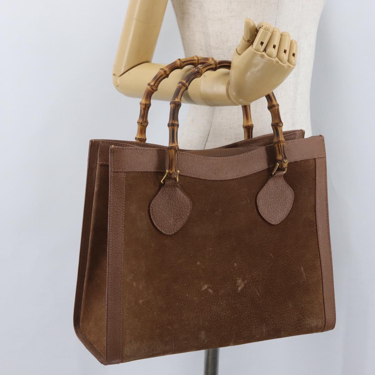 GUCCI Bamboo Hand Bag Suede Brown Gold 002 1095 0260 Auth ep13552