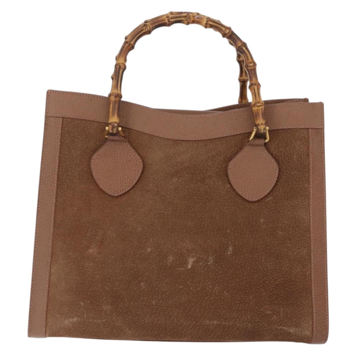 GUCCI Bamboo Hand Bag Suede Brown Gold 002 1095 0260 Auth ep13552