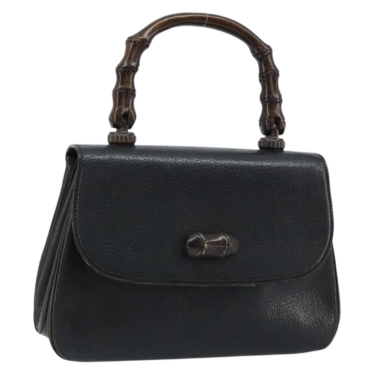 GUCCI Bamboo Hand Bag Leather Black Gold Auth ep13556