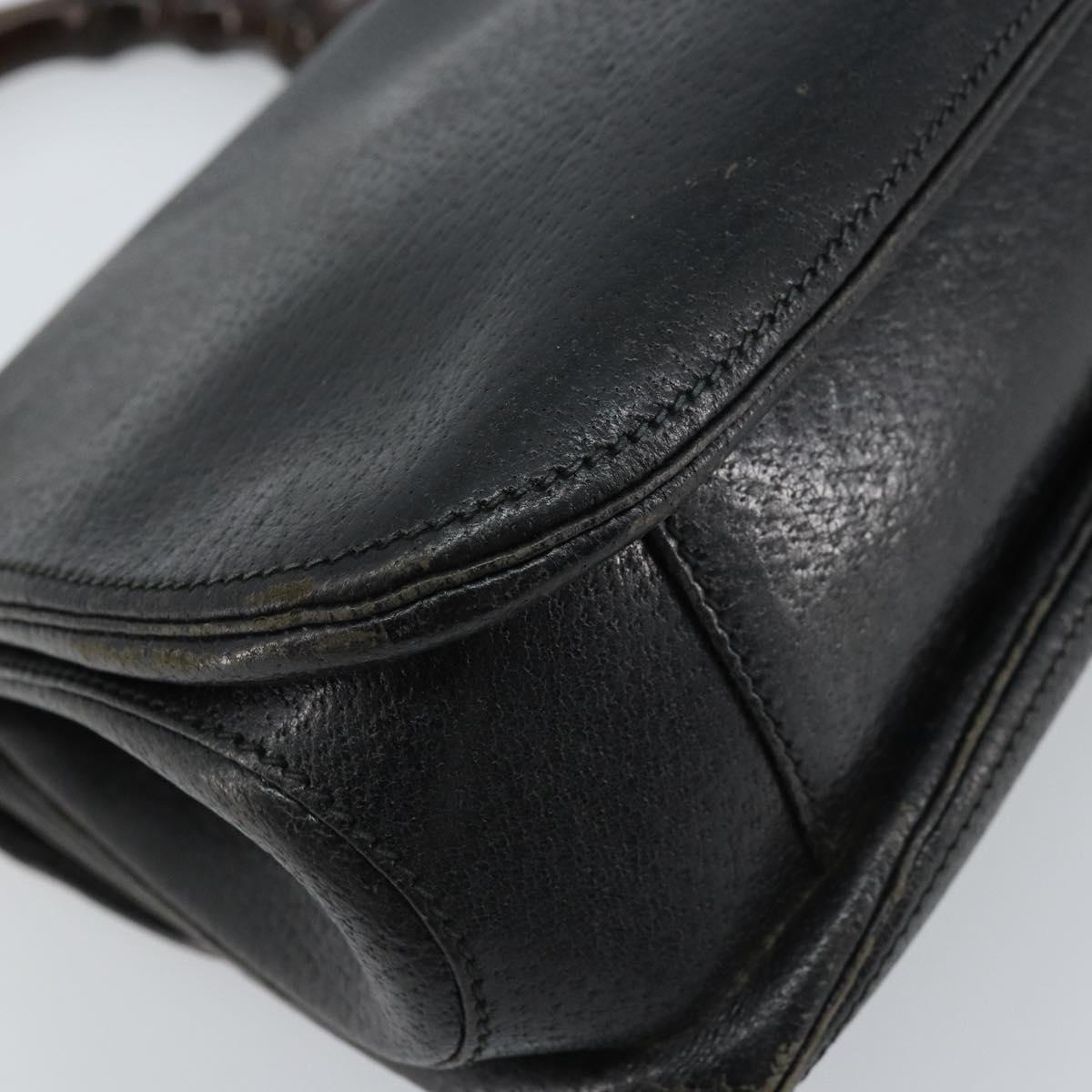 GUCCI Bamboo Hand Bag Leather Black Gold Auth ep13556
