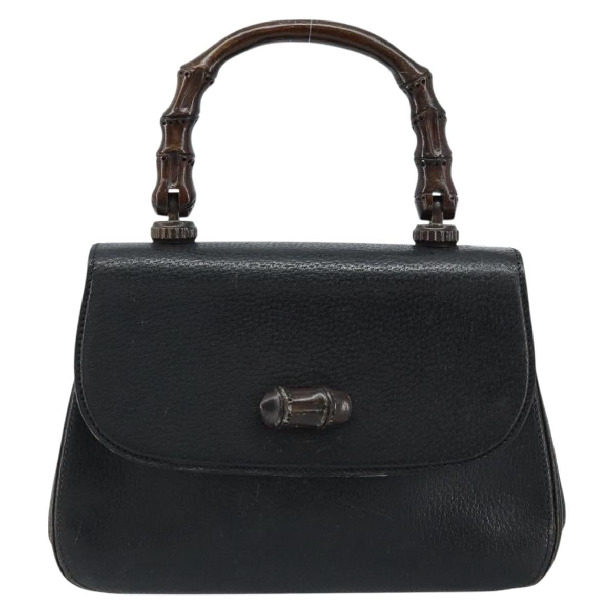 GUCCI Bamboo Hand Bag Leather Black Gold Auth ep13556