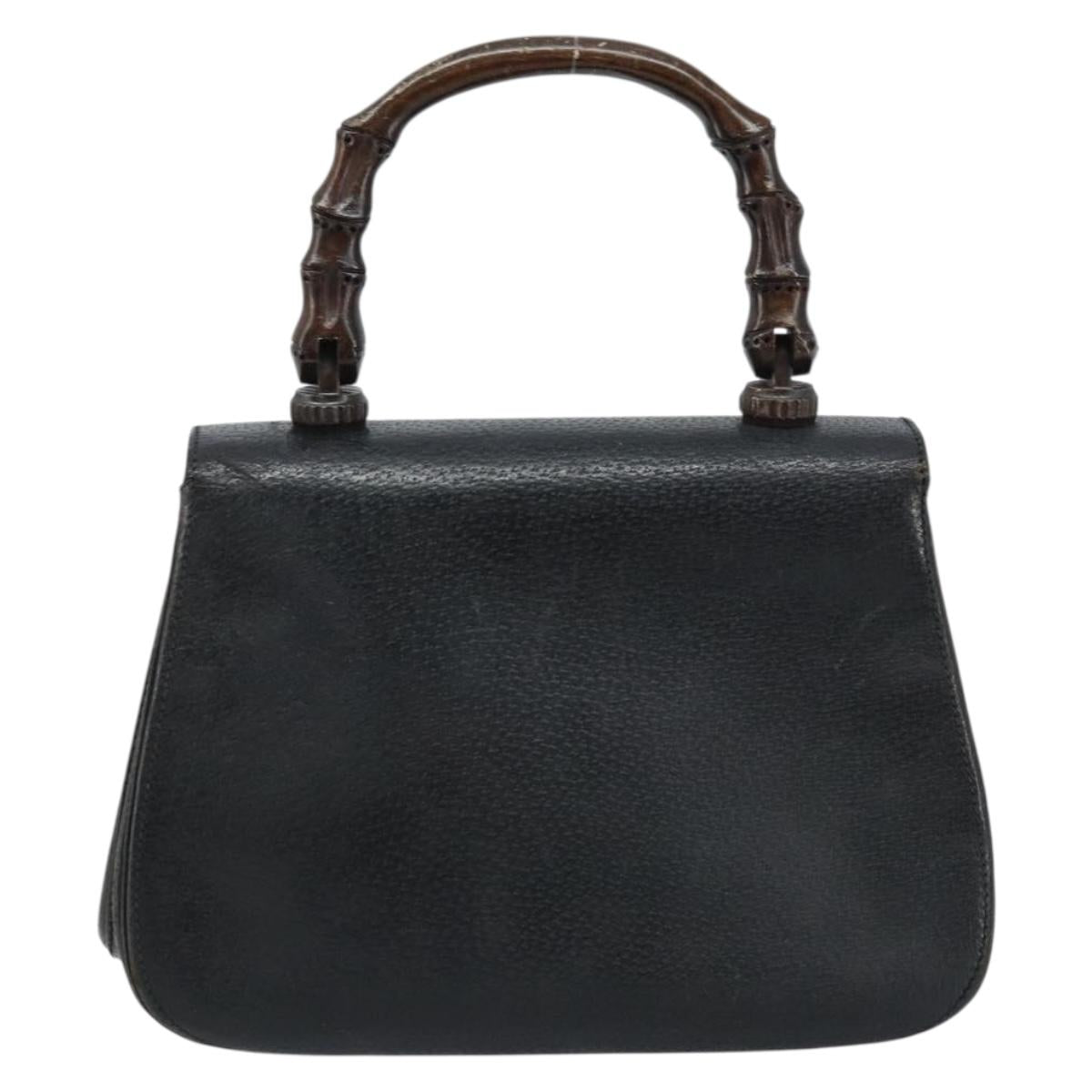 GUCCI Bamboo Hand Bag Leather Black Gold Auth ep13556