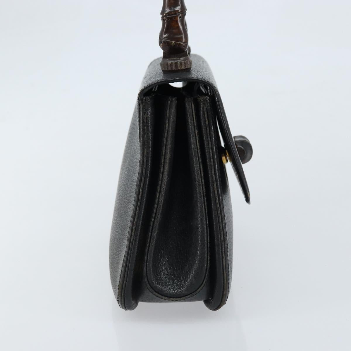 GUCCI Bamboo Hand Bag Leather Black Gold Auth ep13556
