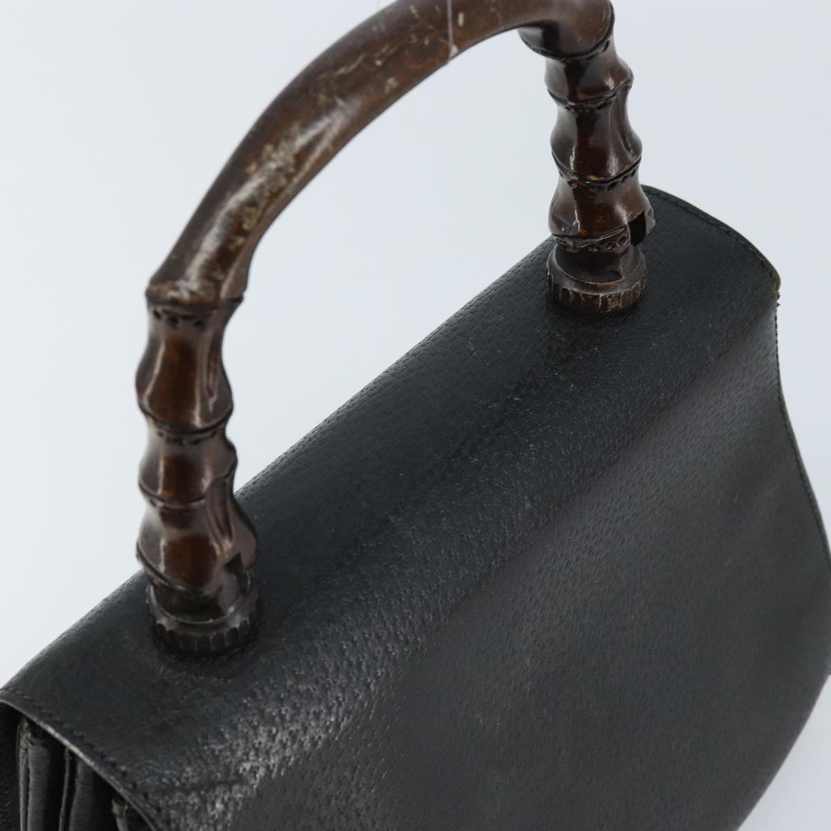 GUCCI Bamboo Hand Bag Leather Black Gold Auth ep13556
