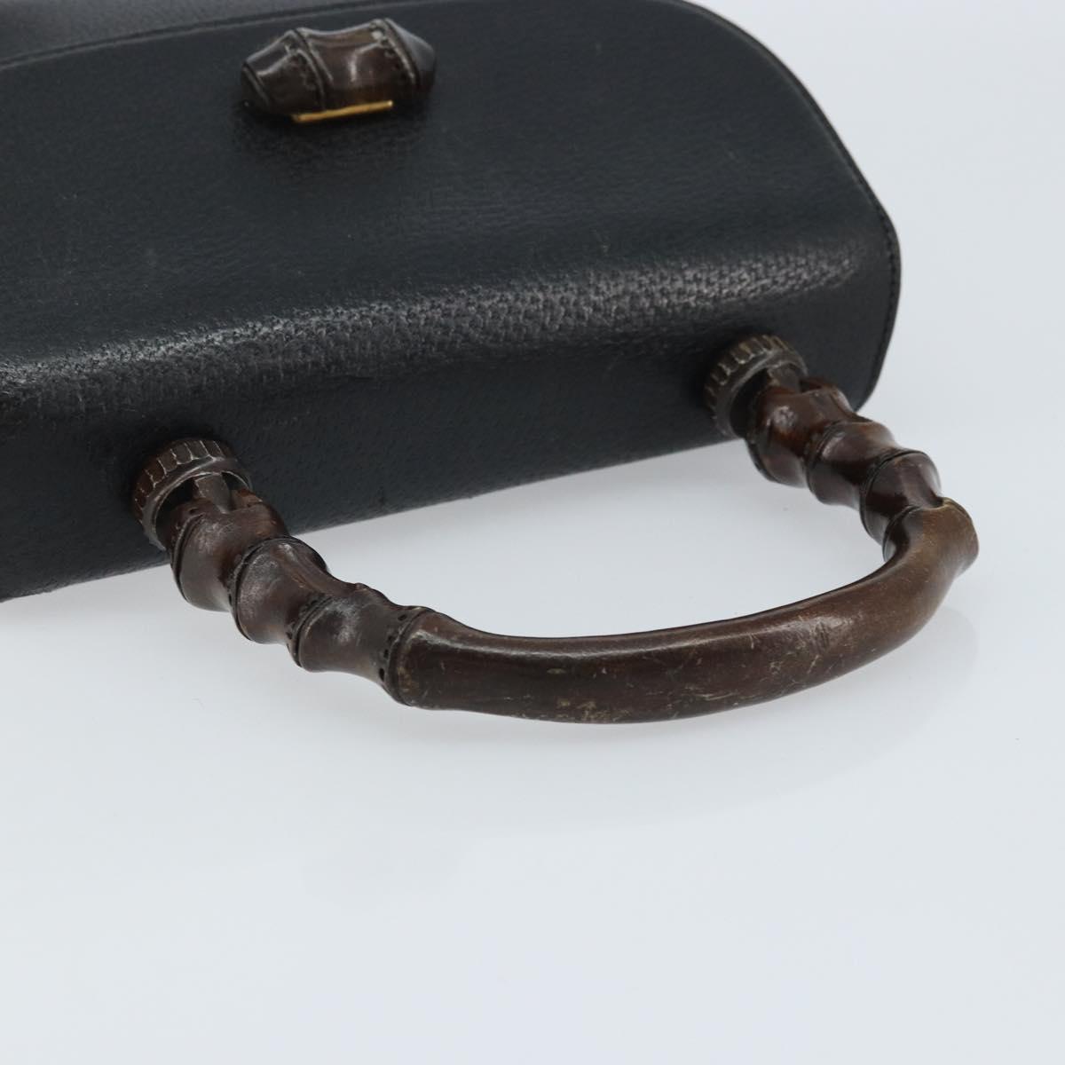 GUCCI Bamboo Hand Bag Leather Black Gold Auth ep13556