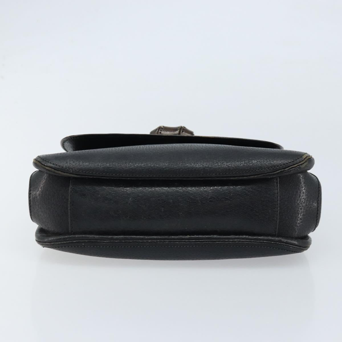 GUCCI Bamboo Hand Bag Leather Black Gold Auth ep13556