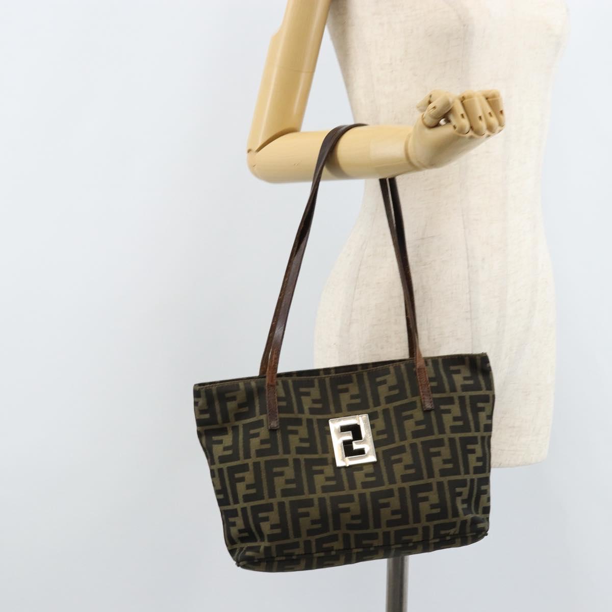 FENDI Zucca Canvas Tote Bag Brown Black Auth ep13557