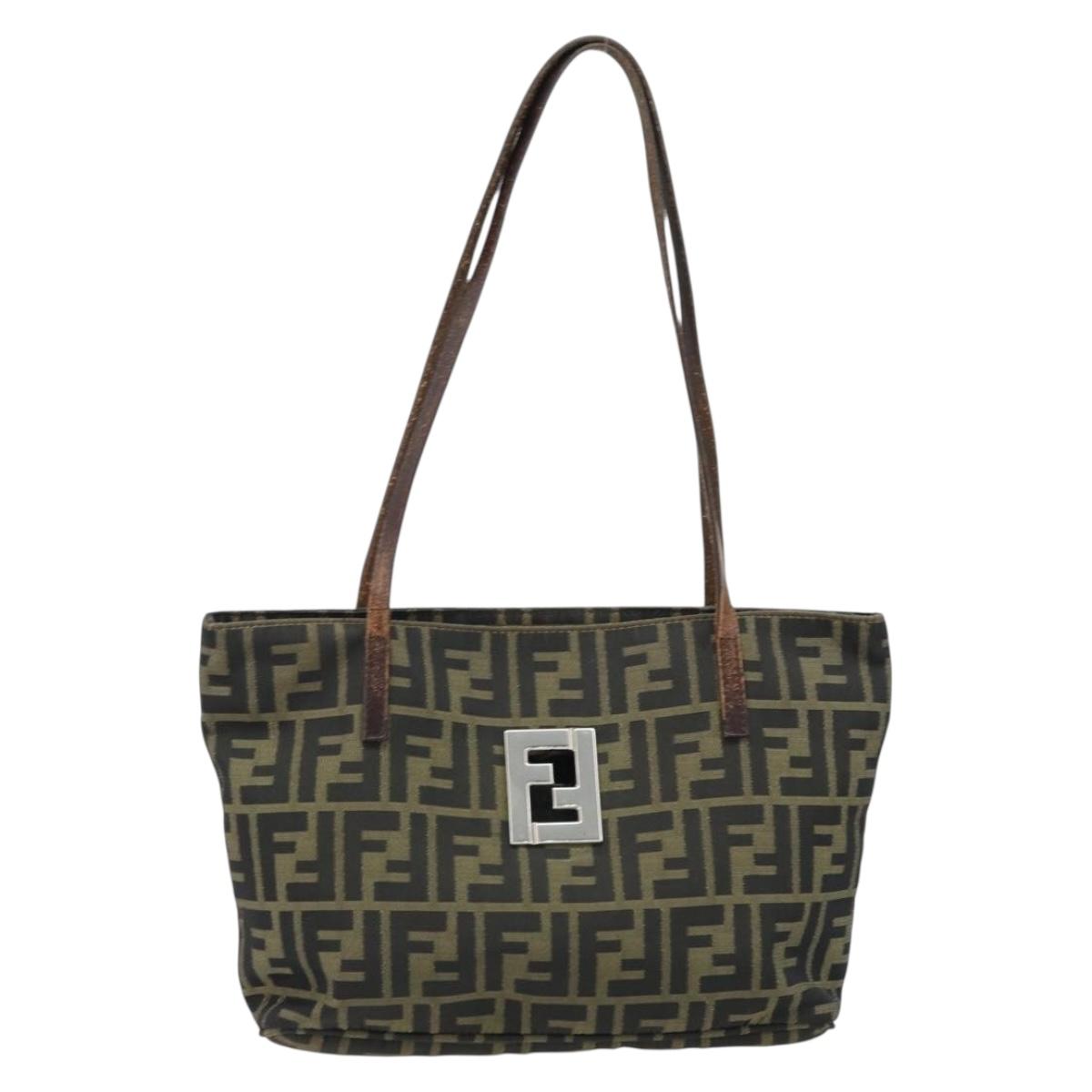 FENDI Zucca Canvas Tote Bag Brown Black Auth ep13557
