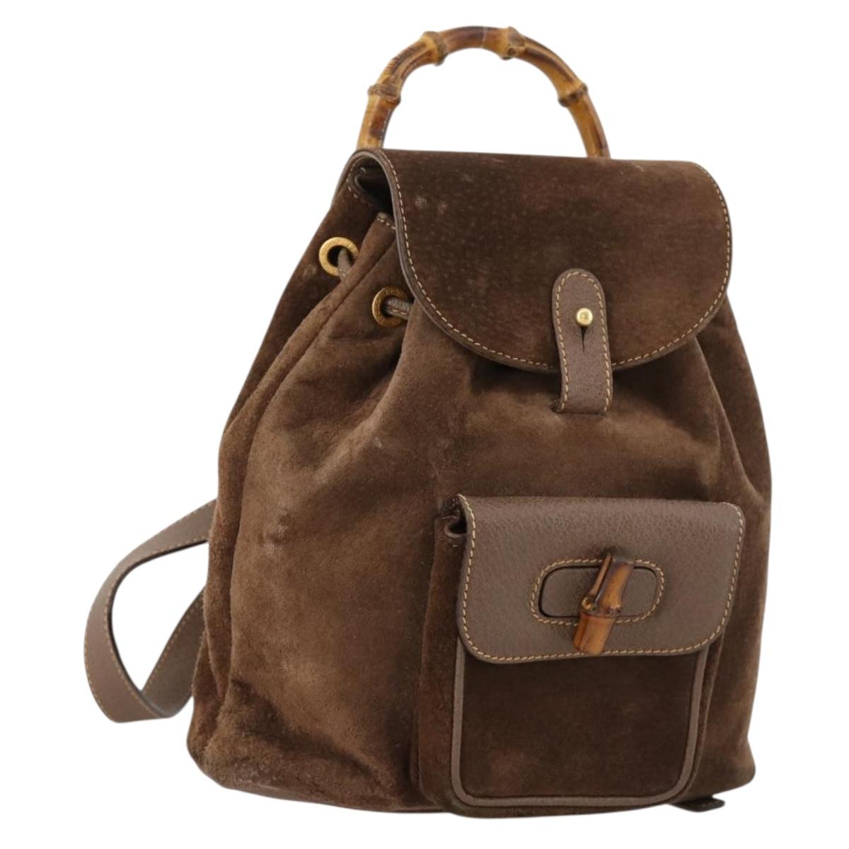 GUCCI Bamboo Backpack Suede Brown Gold 003 2058 0030 Auth ep13565