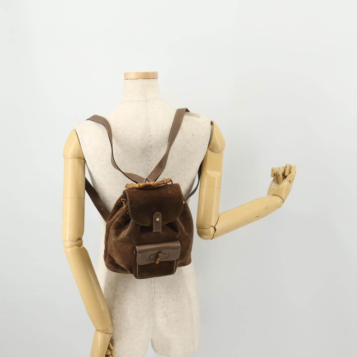 GUCCI Bamboo Backpack Suede Brown Gold 003 2058 0030 Auth ep13565