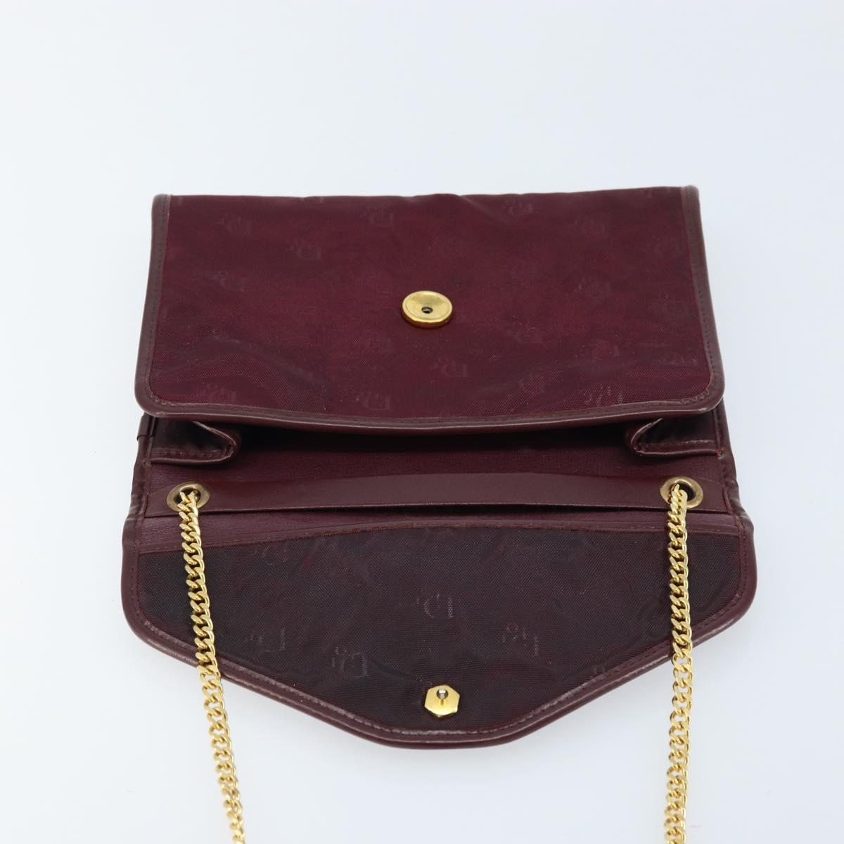 Christian Dior Chain Shoulder Bag Nylon Bordeaux Gold Auth ep13566