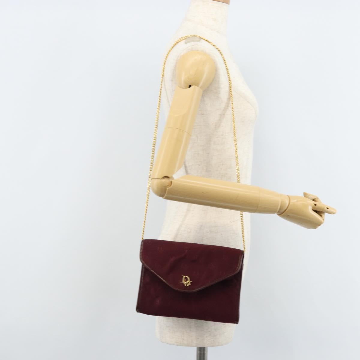 Christian Dior Chain Shoulder Bag Nylon Bordeaux Gold Auth ep13566
