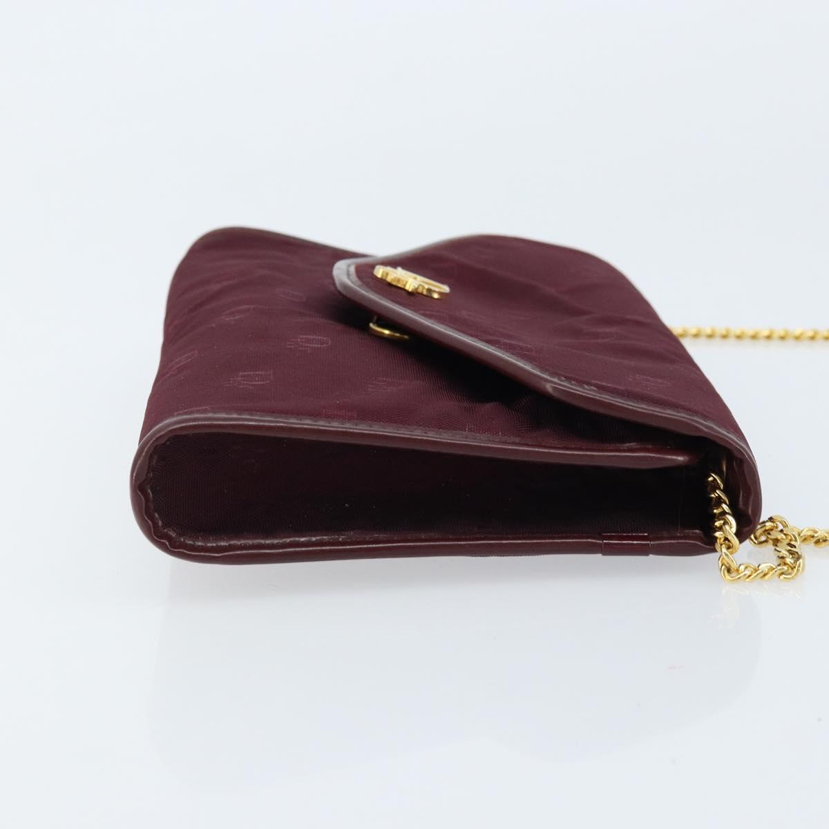 Christian Dior Chain Shoulder Bag Nylon Bordeaux Gold Auth ep13566