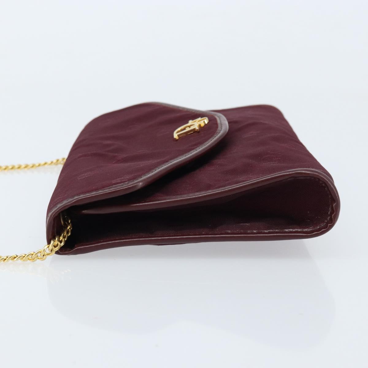 Christian Dior Chain Shoulder Bag Nylon Bordeaux Gold Auth ep13566