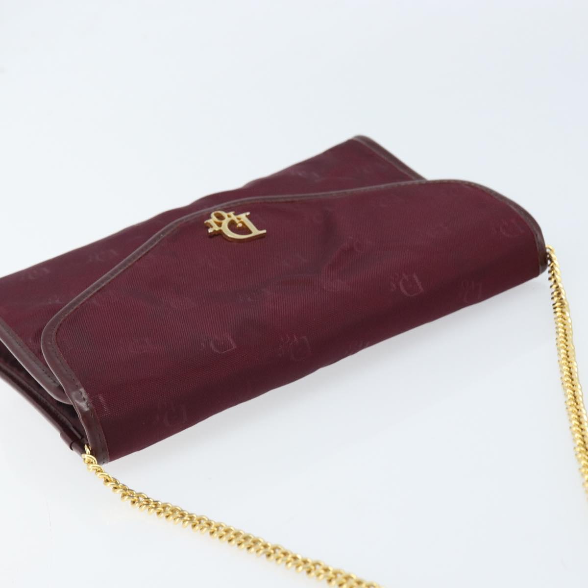 Christian Dior Chain Shoulder Bag Nylon Bordeaux Gold Auth ep13566
