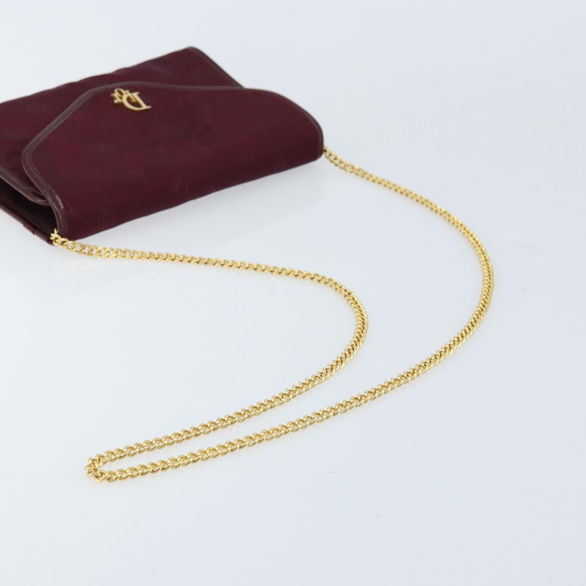 Christian Dior Chain Shoulder Bag Nylon Bordeaux Gold Auth ep13566