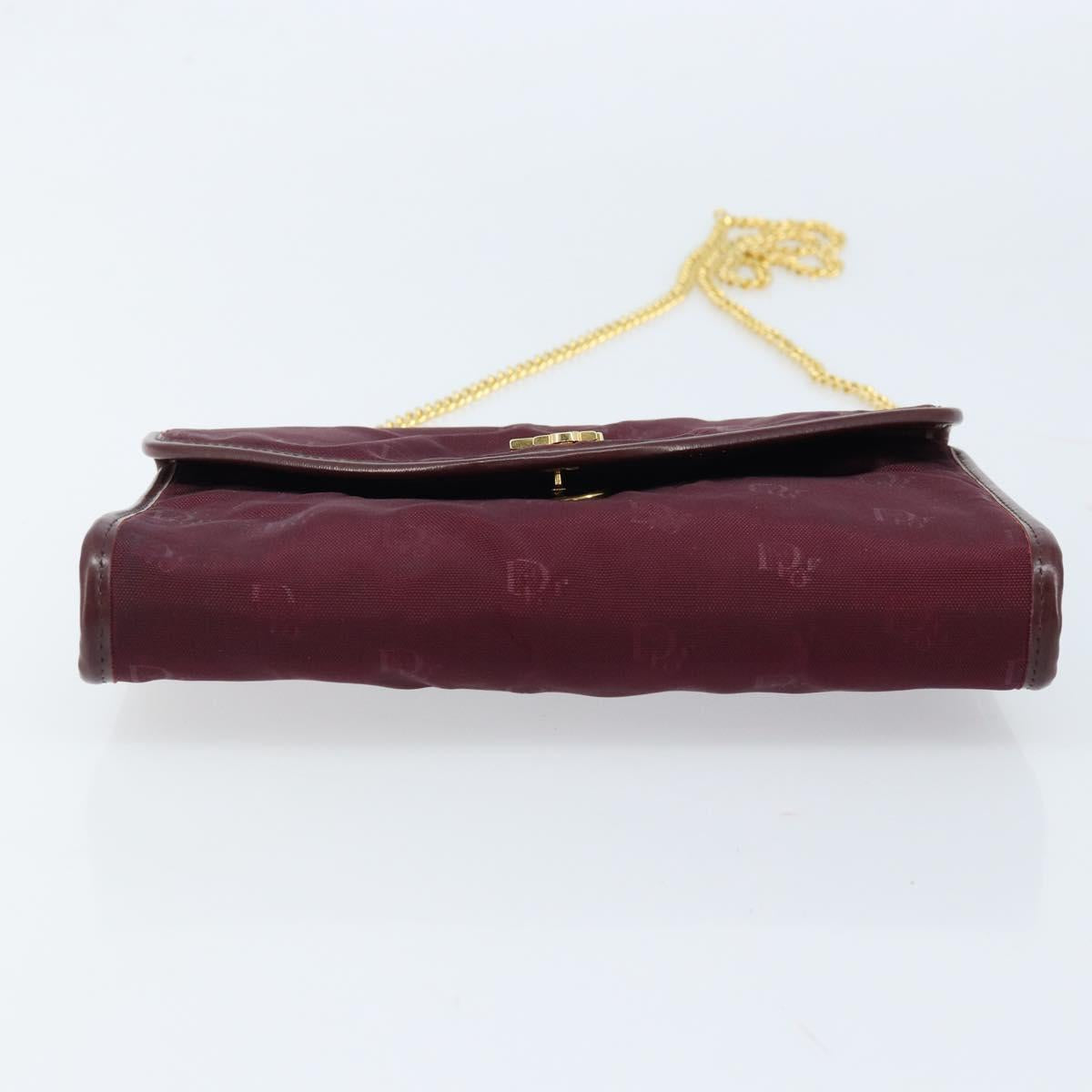 Christian Dior Chain Shoulder Bag Nylon Bordeaux Gold Auth ep13566