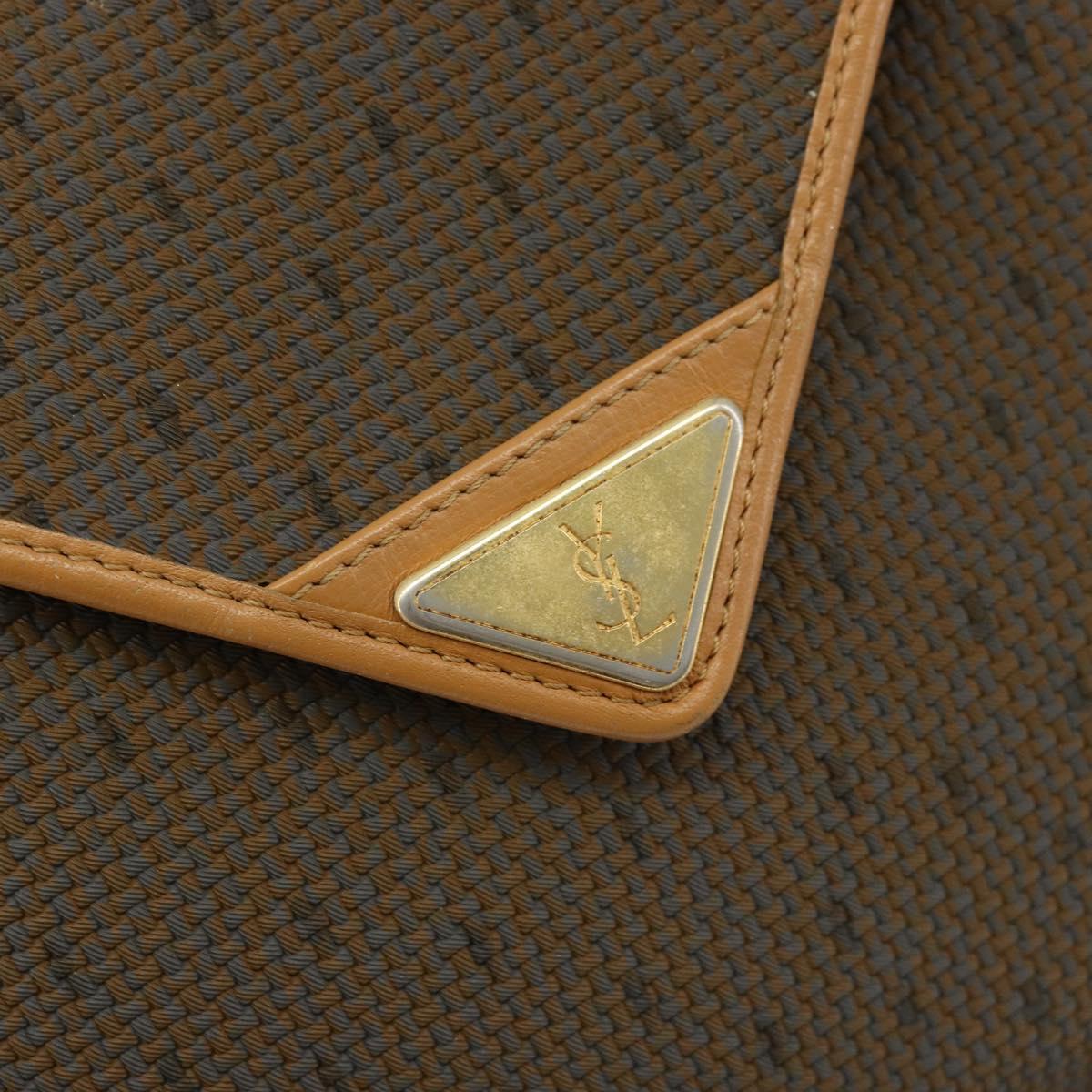 SAINT LAURENT Shoulder Bag PVC Canvas Beige Gold Auth ep13567