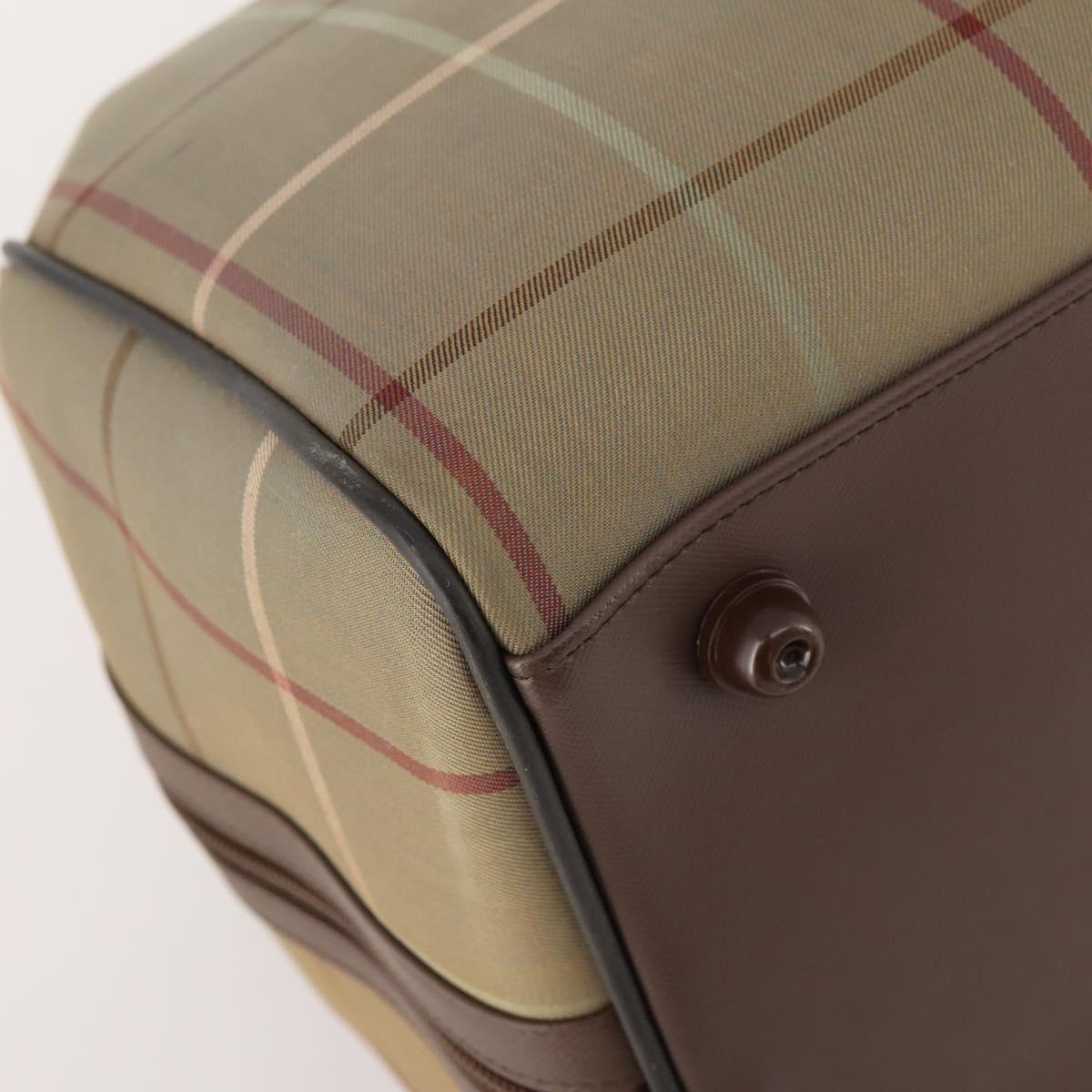 Burberrys Nova Check Boston Bag Canvas Leather Beige Gold Auth ep13568