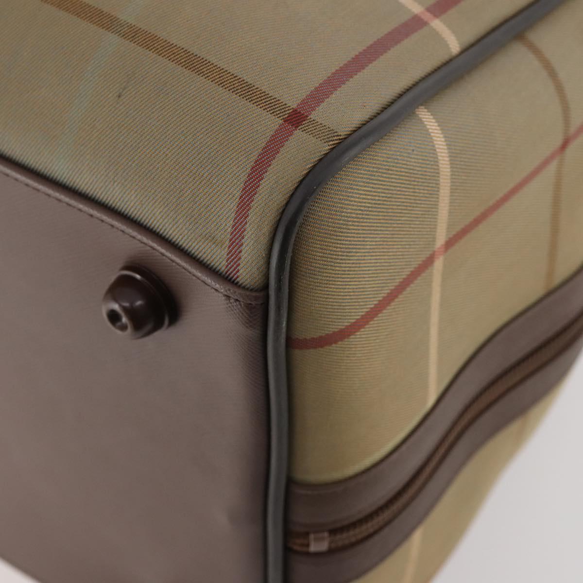 Burberrys Nova Check Boston Bag Canvas Leather Beige Gold Auth ep13568