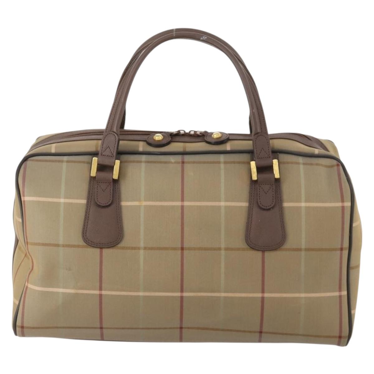Burberrys Nova Check Boston Bag Canvas Leather Beige Gold Auth ep13568