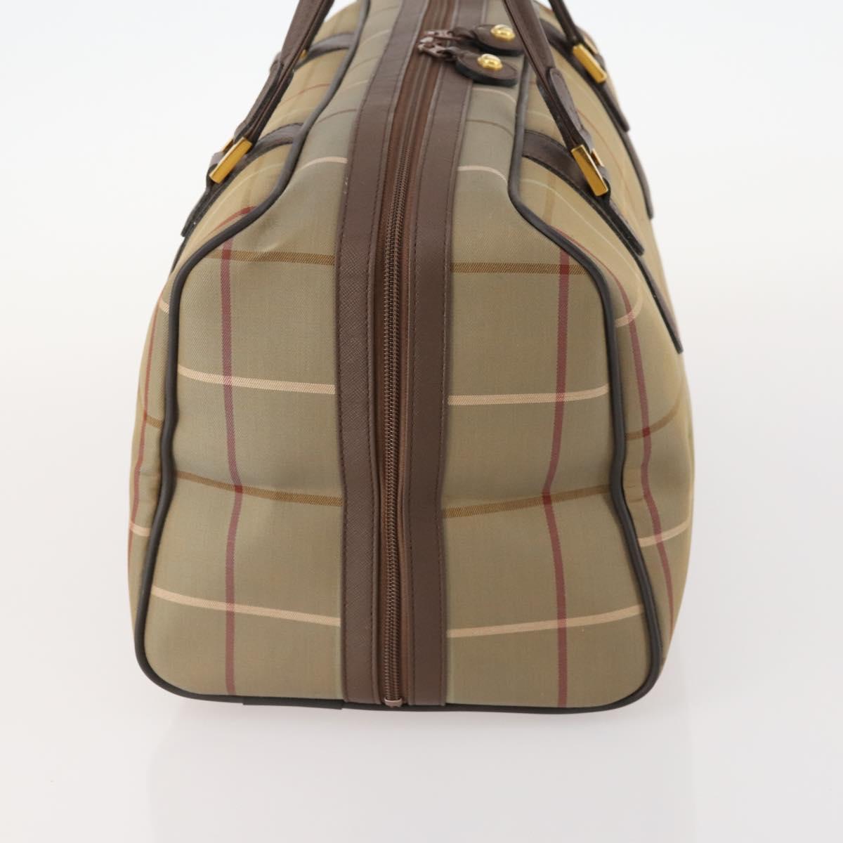 Burberrys Nova Check Boston Bag Canvas Leather Beige Gold Auth ep13568