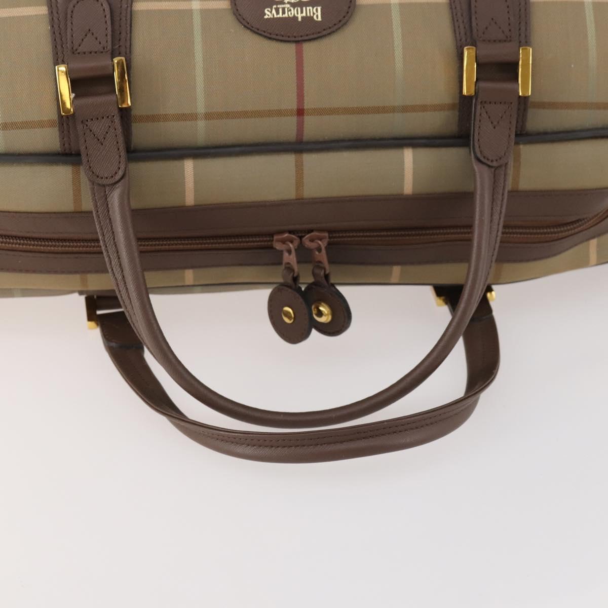 Burberrys Nova Check Boston Bag Canvas Leather Beige Gold Auth ep13568