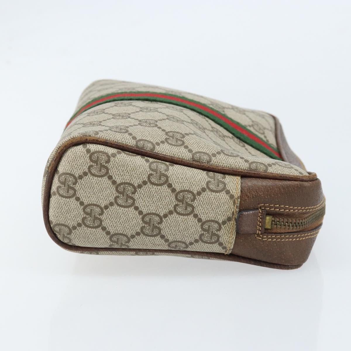 GUCCI GG Supreme Web Sherry Line Clutch Bag PVC Beige Gold Red Auth ep13569