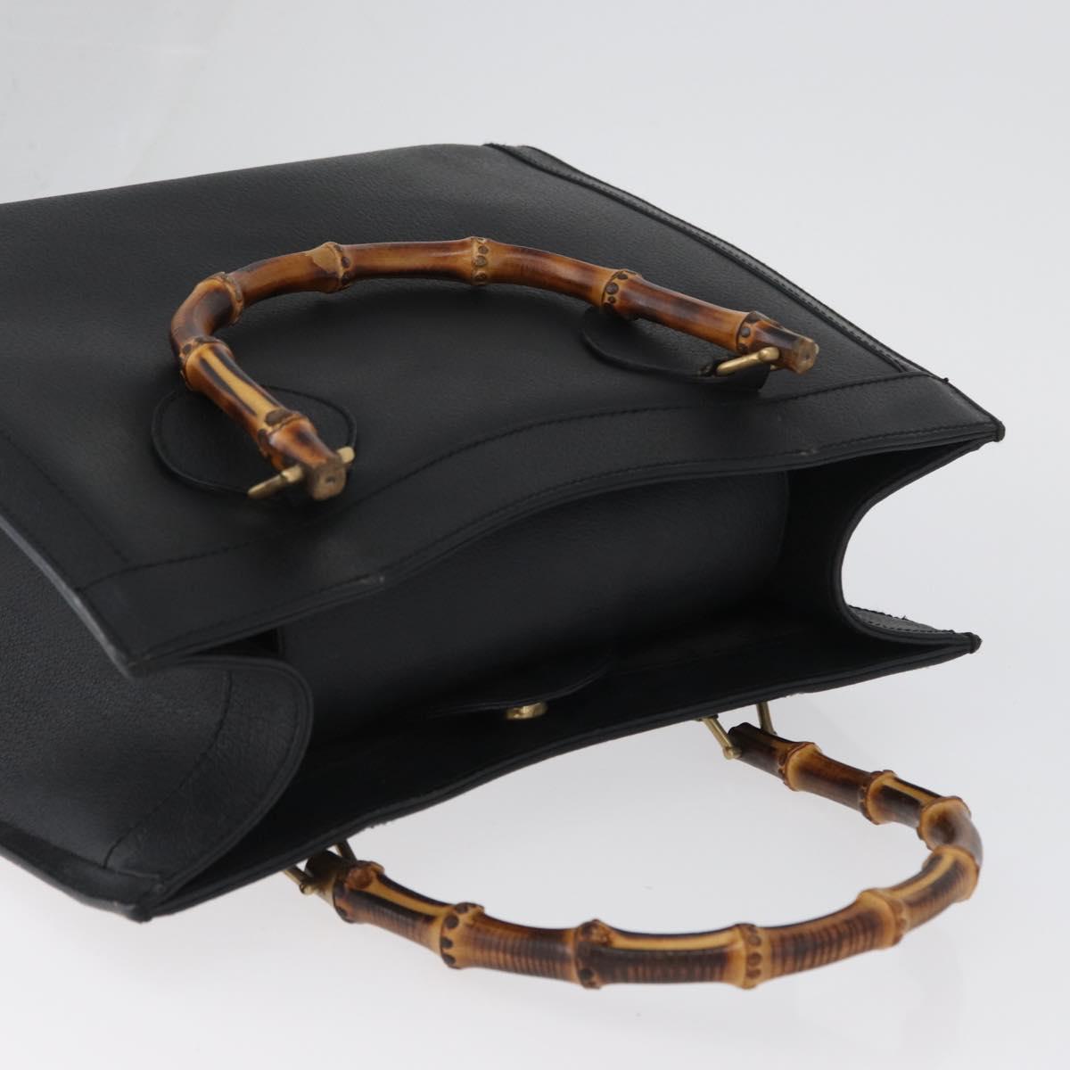 GUCCI Bamboo Hand Bag Leather Black Gold 002 1186 0260 Auth ep13570