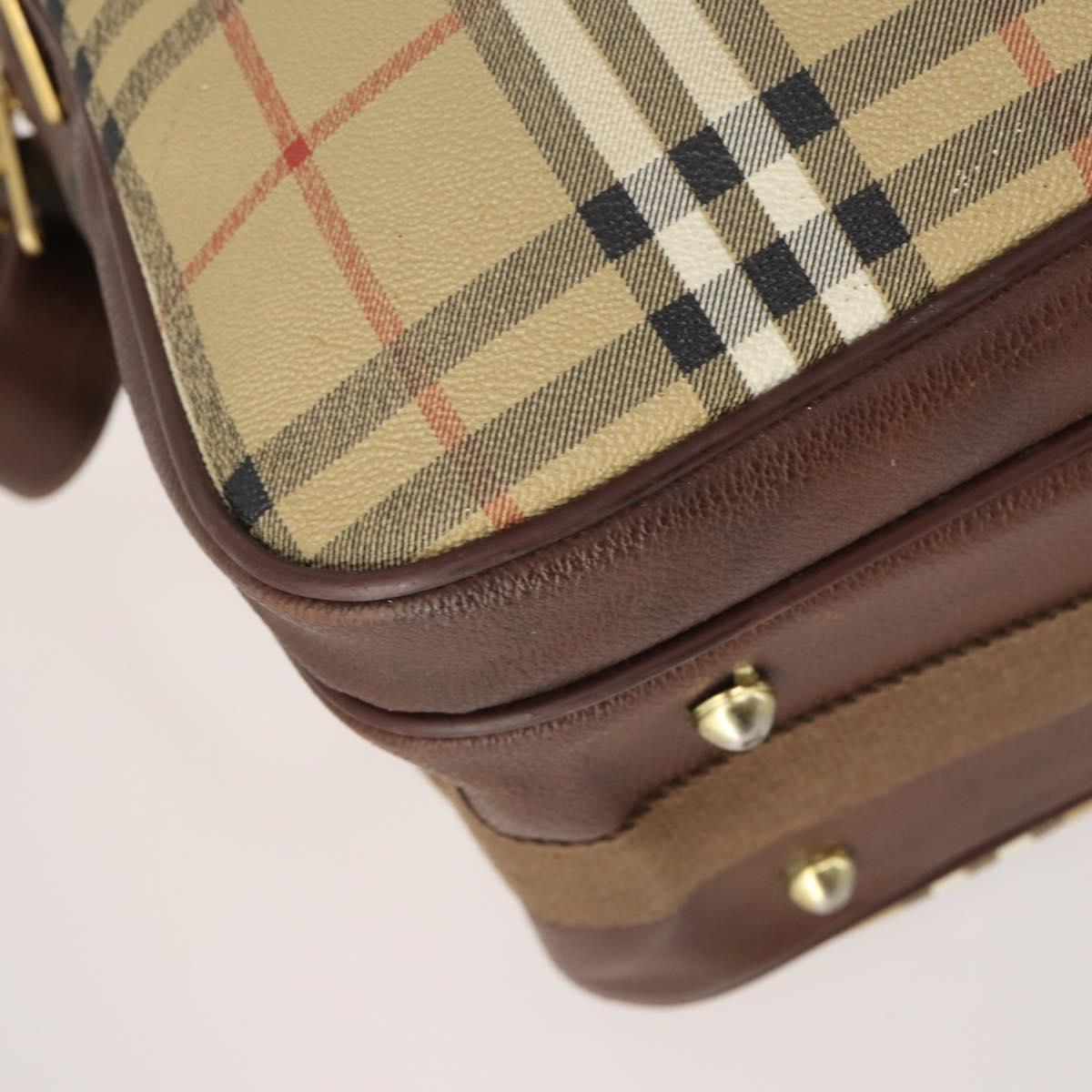 Burberrys Nova Check Shoulder Bag PVC Leather Beige Gold Auth ep13571