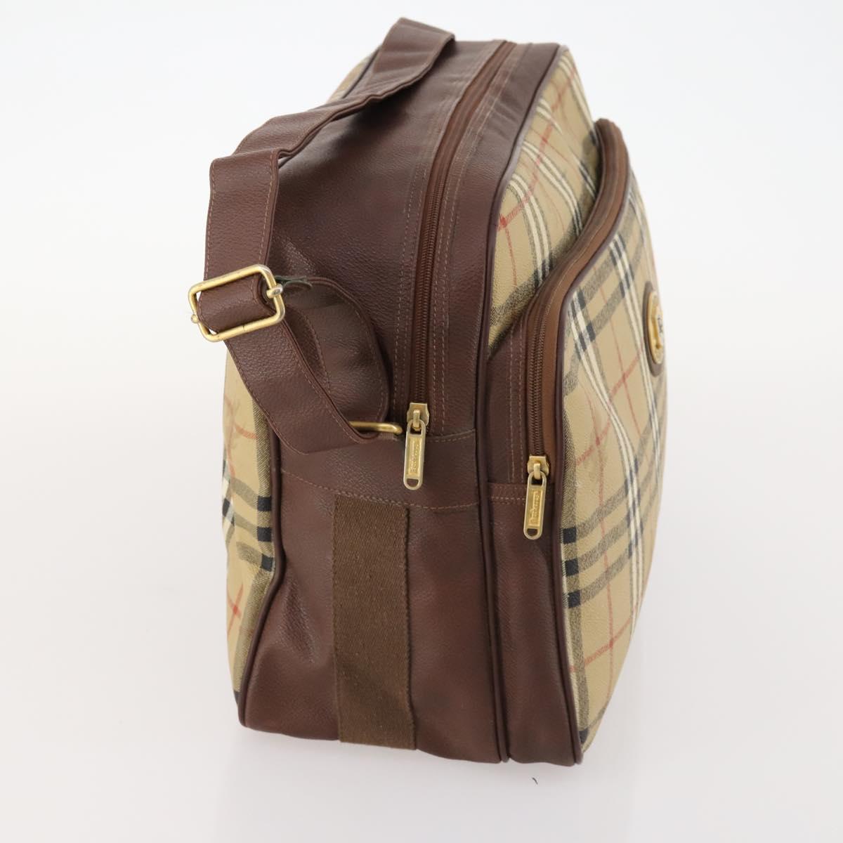 Burberrys Nova Check Shoulder Bag PVC Leather Beige Gold Auth ep13571