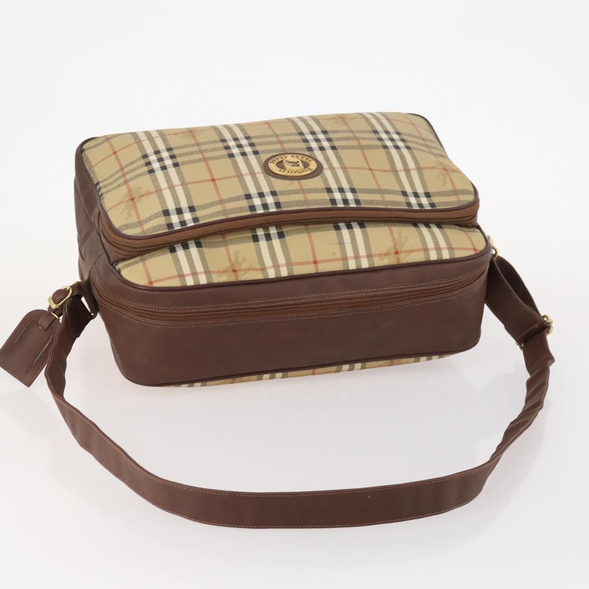 Burberrys Nova Check Shoulder Bag PVC Leather Beige Gold Auth ep13571