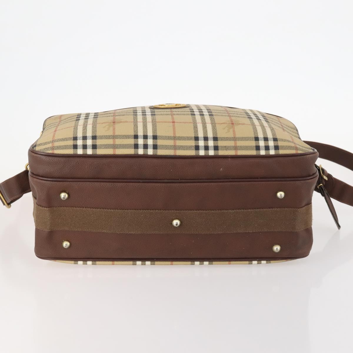 Burberrys Nova Check Shoulder Bag PVC Leather Beige Gold Auth ep13571
