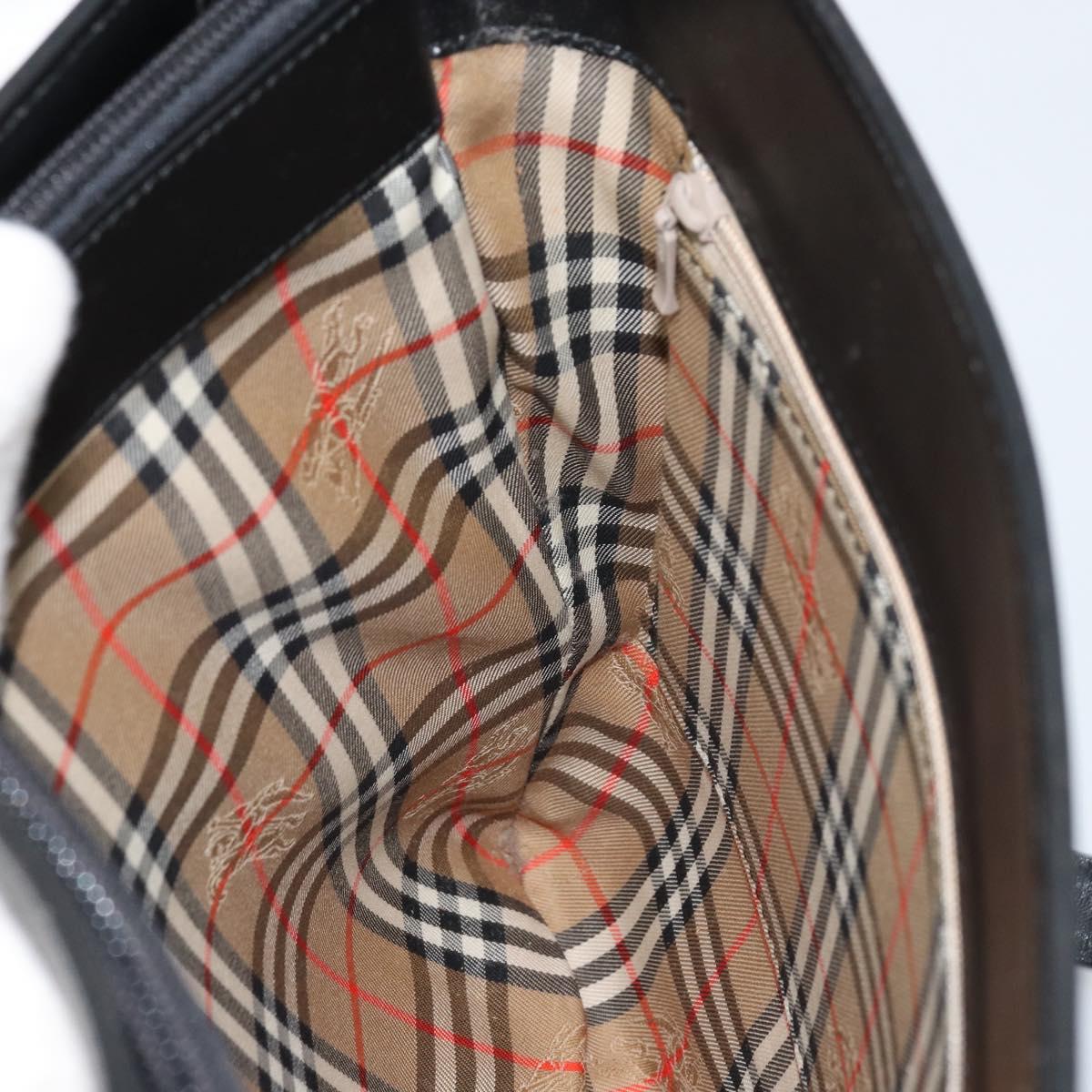 BURBERRY Nova Check Shoulder Bag Leather Black Silver Auth ep13572