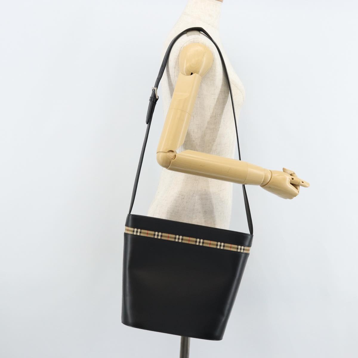 BURBERRY Nova Check Shoulder Bag Leather Black Silver Auth ep13572