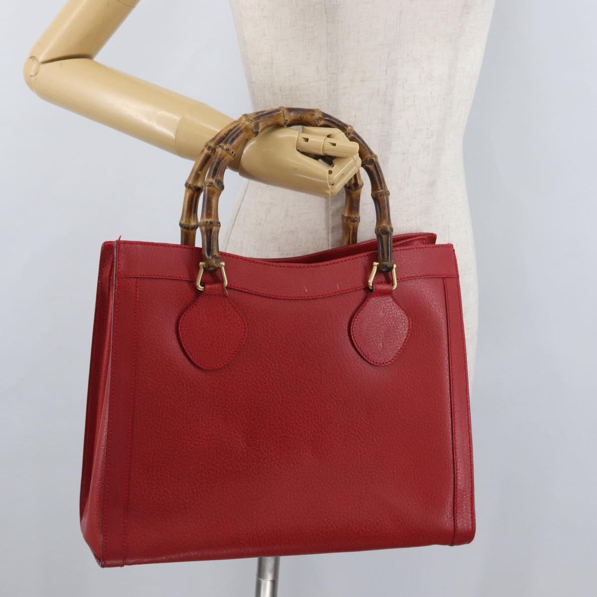 GUCCI Bamboo Hand Bag Leather Red Gold 002 1186 0260 Auth ep13591