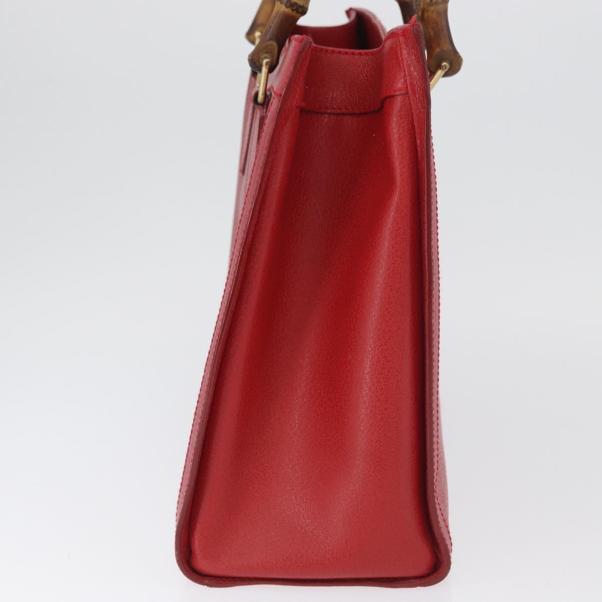 GUCCI Bamboo Hand Bag Leather Red Gold 002 1186 0260 Auth ep13591