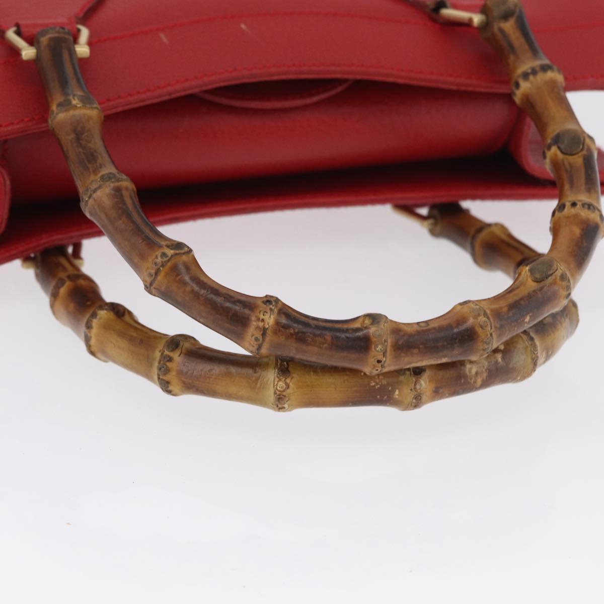 GUCCI Bamboo Hand Bag Leather Red Gold 002 1186 0260 Auth ep13591