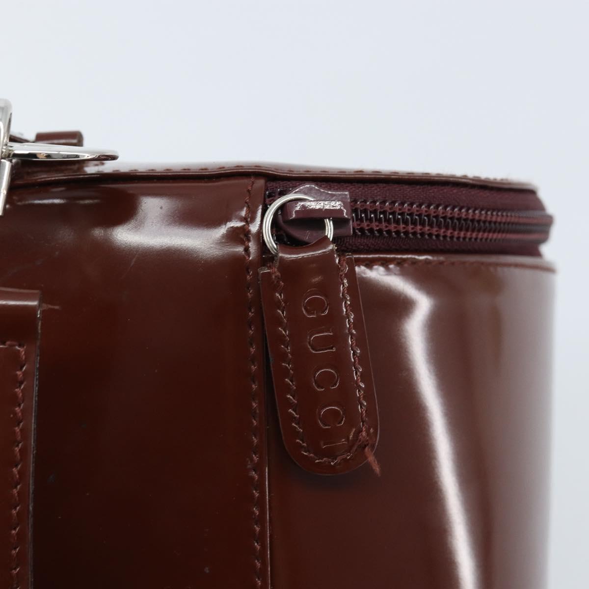 GUCCI Hand Bag Patent leather Brown Silver Auth ep13600