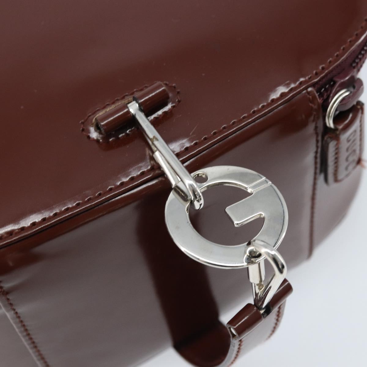 GUCCI Hand Bag Patent leather Brown Silver Auth ep13600