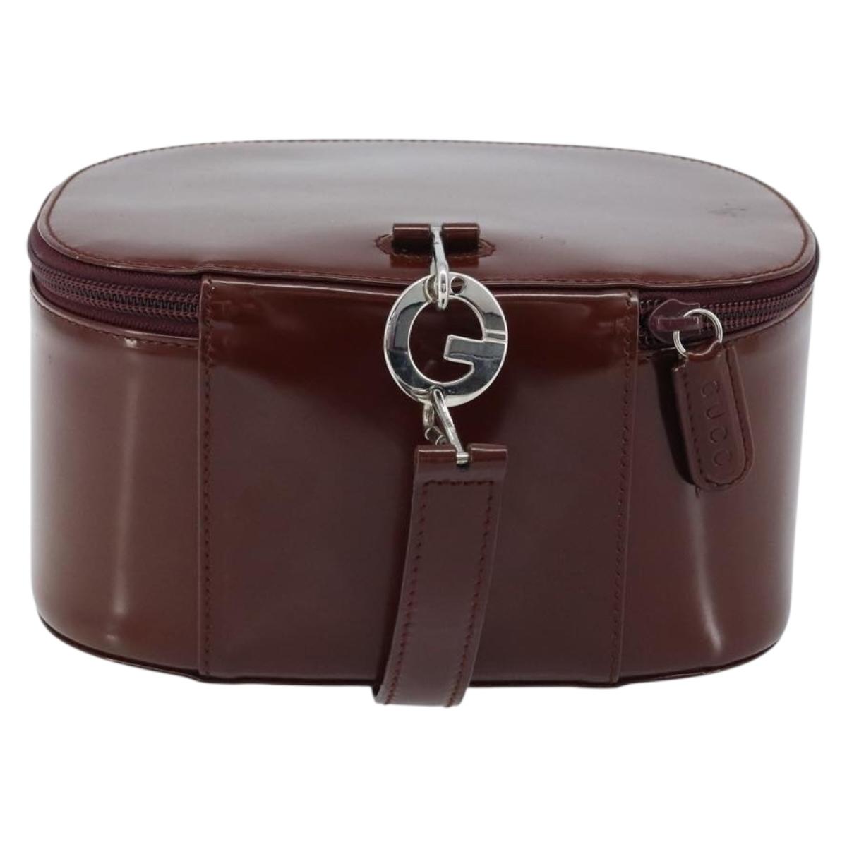 GUCCI Hand Bag Patent leather Brown Silver Auth ep13600