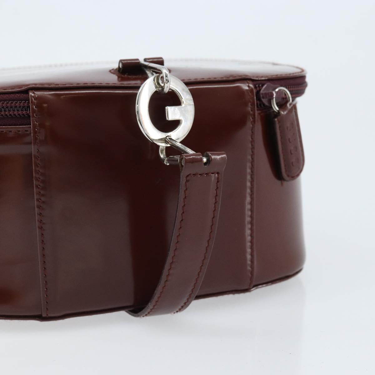 GUCCI Hand Bag Patent leather Brown Silver Auth ep13600