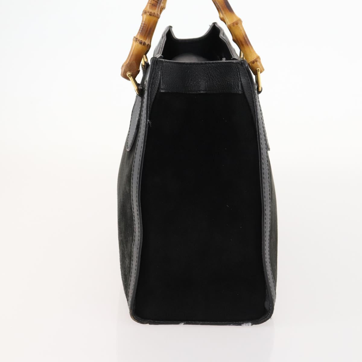 GUCCI Bamboo Hand Bag Suede Black Gold 002 123 0260 Auth ep13604