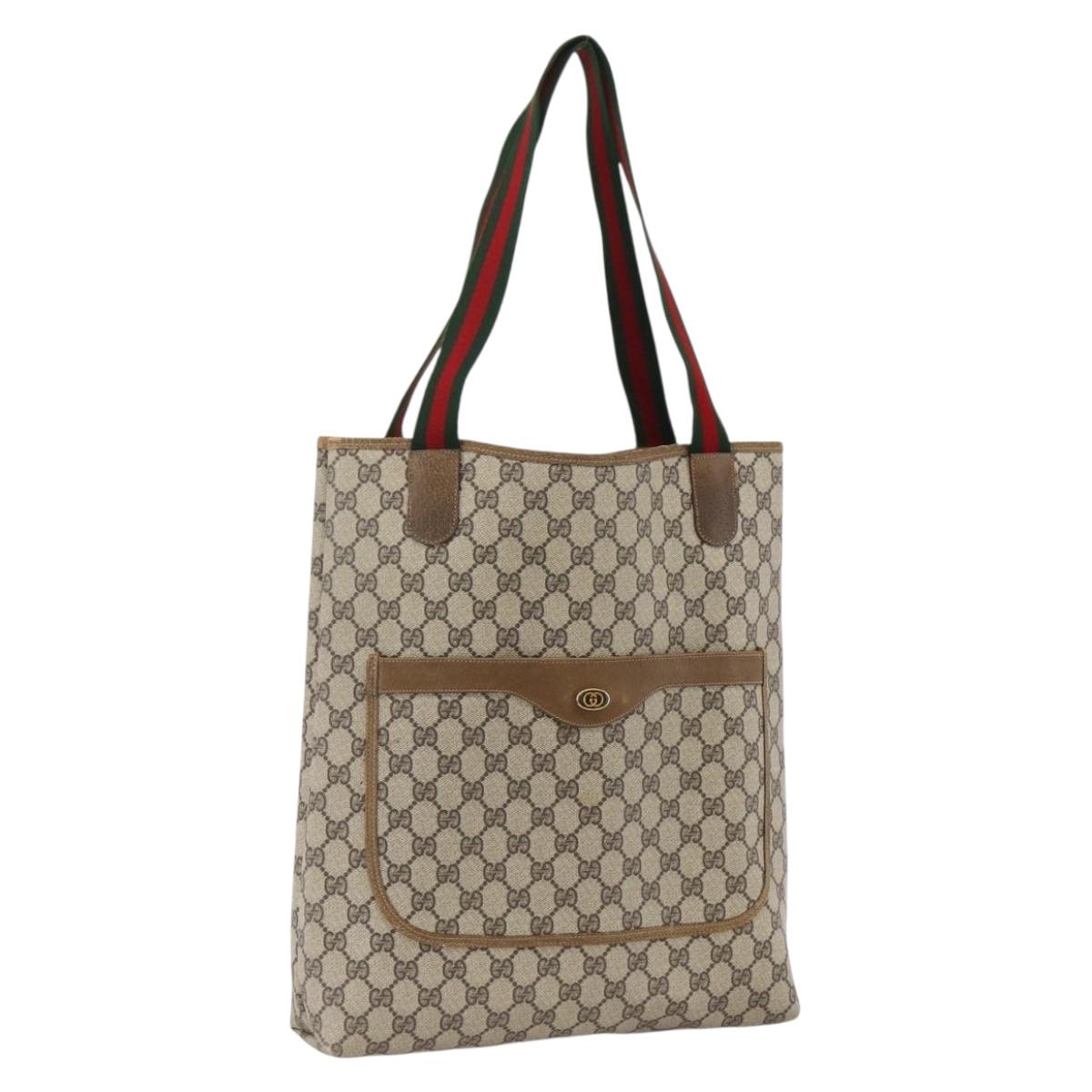 GUCCI GG Supreme Web Sherry Line Tote Bag PVC Beige Auth ep13605