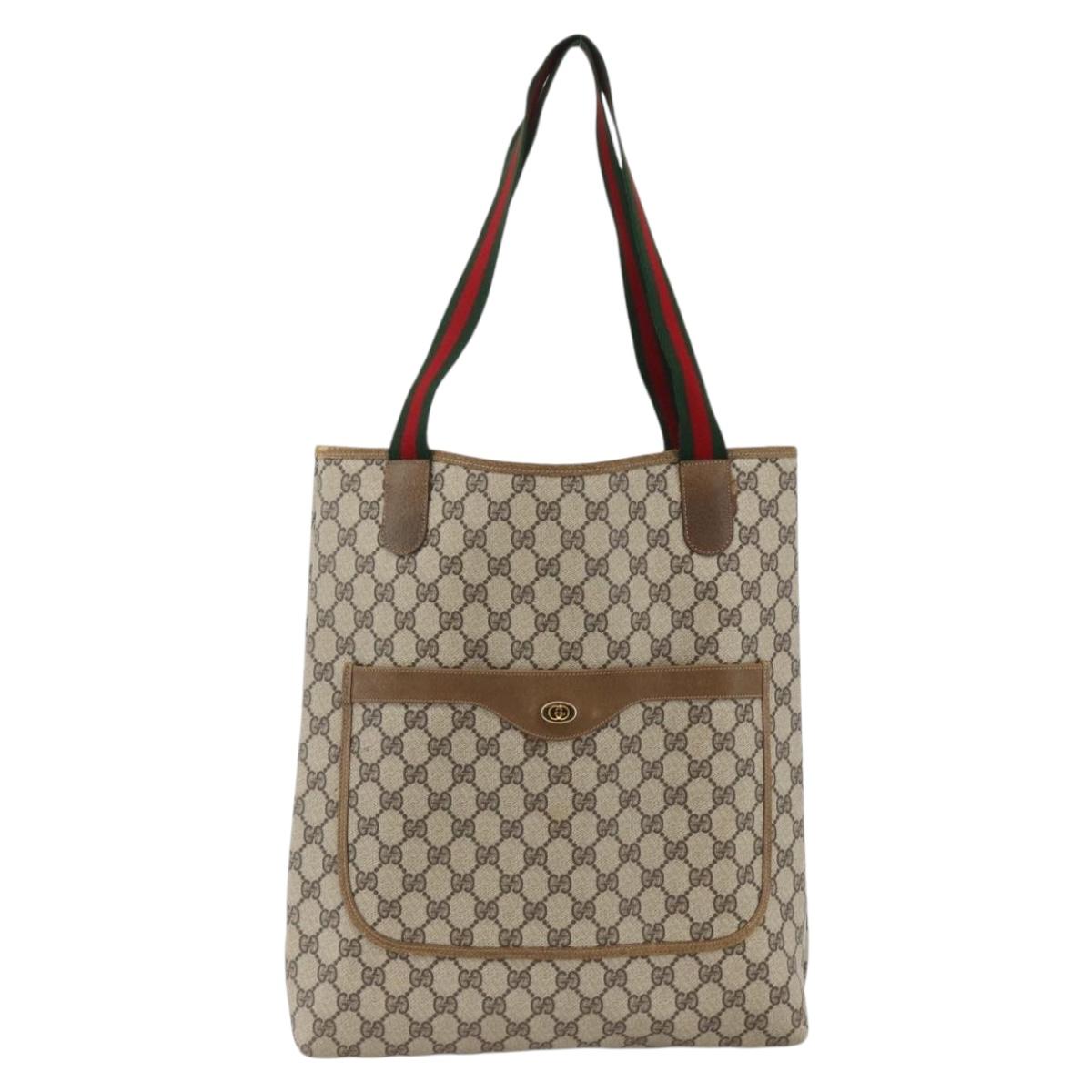 GUCCI GG Supreme Web Sherry Line Tote Bag PVC Beige Auth ep13605