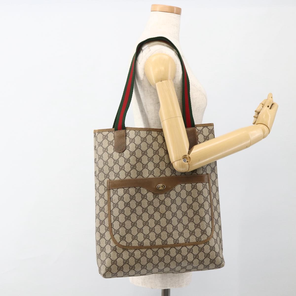 GUCCI GG Supreme Web Sherry Line Tote Bag PVC Beige Auth ep13605
