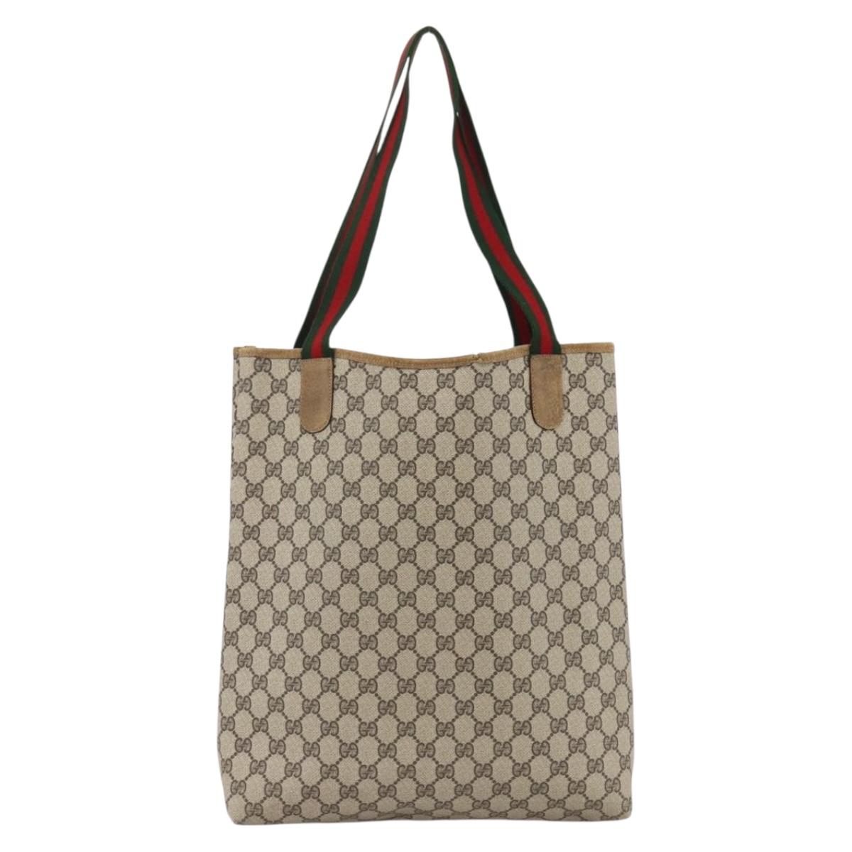 GUCCI GG Supreme Web Sherry Line Tote Bag PVC Beige Auth ep13605