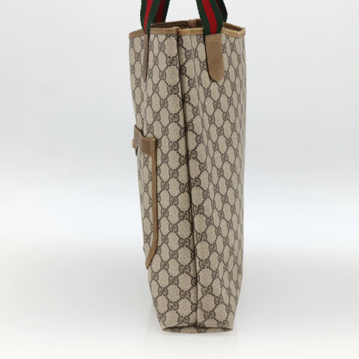 GUCCI GG Supreme Web Sherry Line Tote Bag PVC Beige Auth ep13605